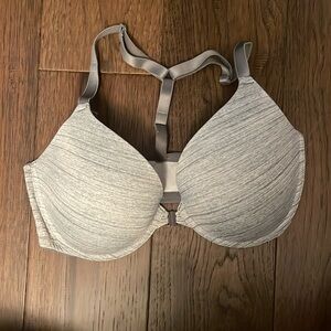 Gray Front-Closure Bra with T-Back